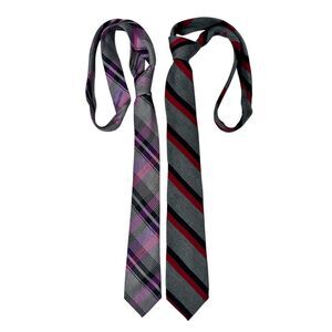 Ben Sherman Men’s Tie Lot Plaid Striped Gray Purple Red Preppy Mod Y2K